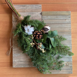 クリスマス スワッグ コニファーとコットン ドライフラワー