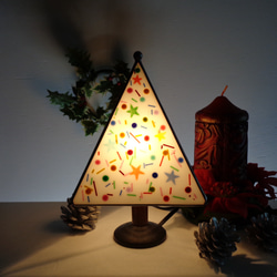 クリスマスツリーのステンドグラスランプ 1枚目の画像