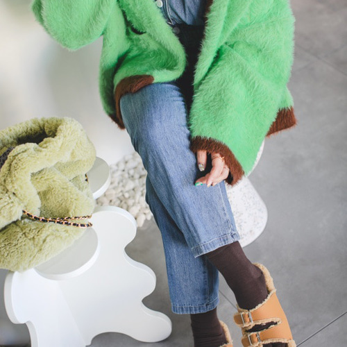 50％OFF】バイカラーニットカーデ（ラベンダー、グリーン、グレー