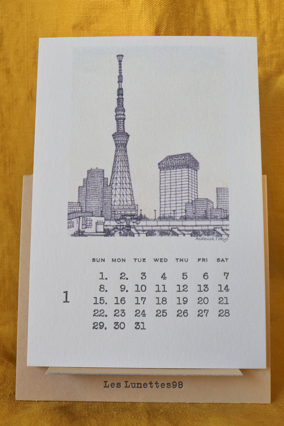 2023カレンダー 旅 ペン画 送料無料 2枚目の画像