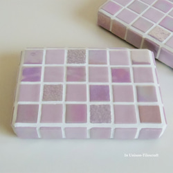 【R様オーダー品】光沢パールMix ピンク モザイクタイルのディスプレイトレイ Sサイズ(小物置き・什器) 3枚目の画像