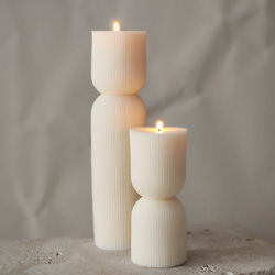 【Setでお得】Hourglass Ribbed  Candle (2Size Set)〜砂時計　リブ　ストライプ 2枚目の画像