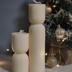 【Setでお得】Hourglass Ribbed  Candle (2Size Set)〜砂時計　リブ　ストライプ 3枚目の画像