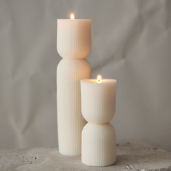 【Tall size 】Hourglass Ribbed  Candle~砂時計　リブ　ストライプ　ピラーキャンドル~ 2枚目の画像