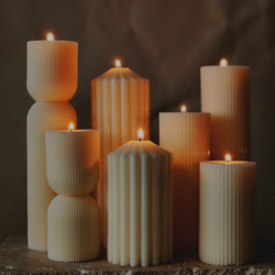 【セットでお得】Ribbed  Pillar Candle(3size Set)~リブ　ストライプ　ピラーキャンドル~ 1枚目の画像