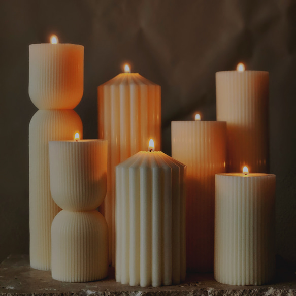 【セットでお得】Ribbed  Pillar Candle(3size Set)~リブ　ストライプ　ピラーキャンドル~ 1枚目の画像