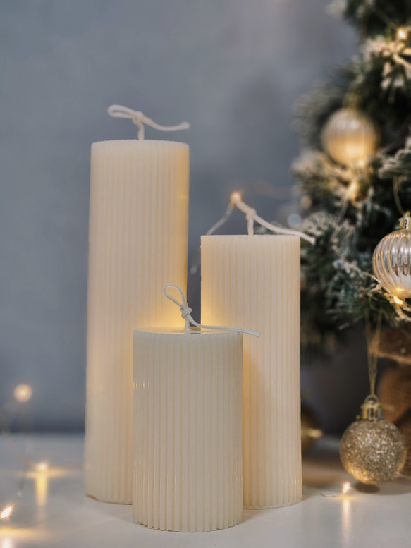 【セットでお得】Ribbed  Pillar Candle(3size Set)~リブ　ストライプ　ピラーキャンドル~ 3枚目の画像