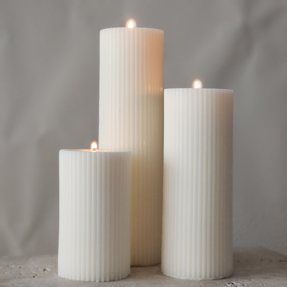 【Short Size】Ribbed Pillar Candle~リブ　ストライプ　ピラーキャンドル　北欧　ノルディック 2枚目の画像