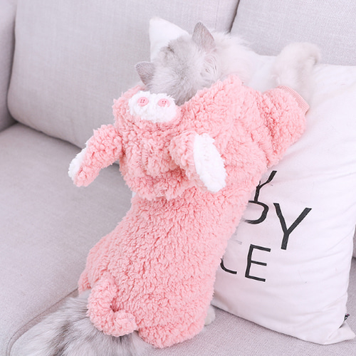ネコ型フリース枕 ピンクの帽子付き 猫服 ペット服 ネコ コート 帽子付き かわいい 冬厚く暖かい