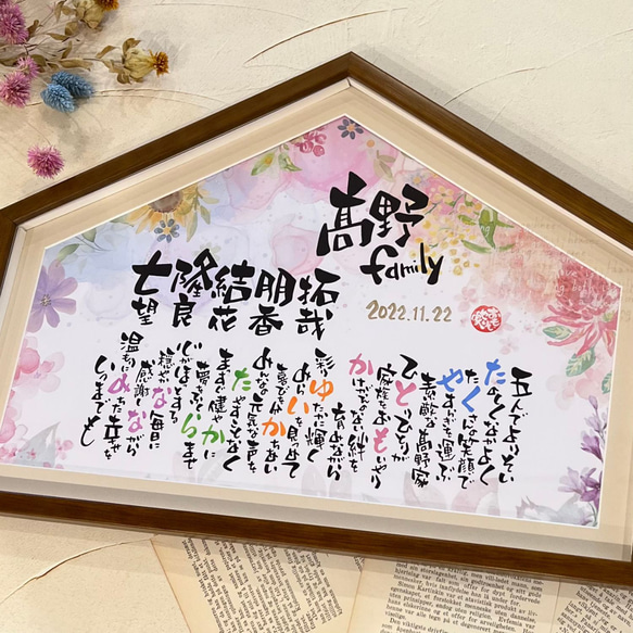 額付き♥家族の絆♥幸せポエム♥誕生日に両親へ、新築祝いや結婚式に(^-^)♪ 楽天市場】新築祝い 家族ポエム【1〜7名用】【全て手書き】檜