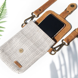 手織り布 携帯電話ケース 収納バッグ チケット入れ のんびり 旅行 カードケース サイドリュック スエード 本革 グレー ストラ 5枚目の画像