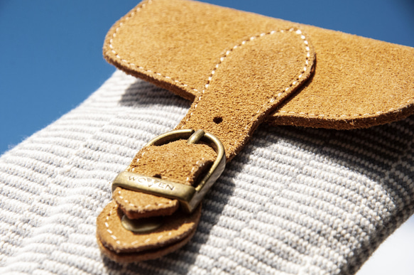手織り布 携帯電話ケース 収納バッグ チケット入れ のんびり 旅行 カードケース サイドリュック スエード 本革 グレー ストラ 2枚目の画像