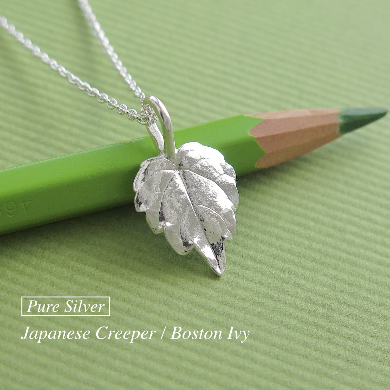 [純銀製] ツタの葉のペンダント, シルバーチェーン 45cm＋5cm, ミニシルバーケアセット付, 一点物