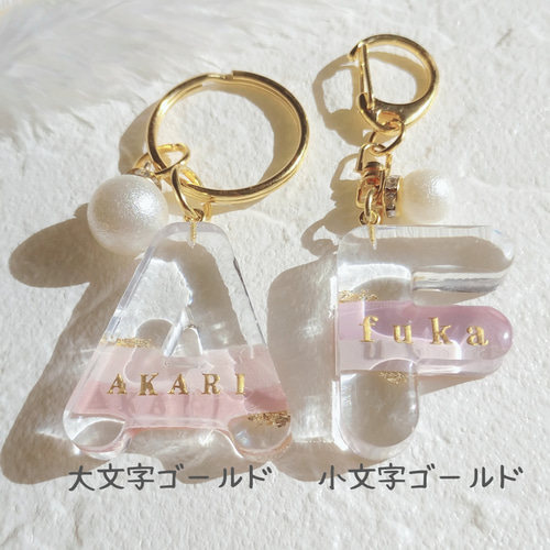 珍しい  名前入り】バイカラー☆イニシャルレジン名入れキーホルダー チャーム