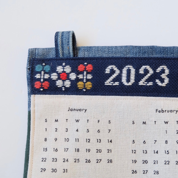 最後の1点！こぎん刺しのカレンダー2023☺︎お花畑【こぎん刺し☺︎刺繍】⌘受注製作⌘ 2枚目の画像