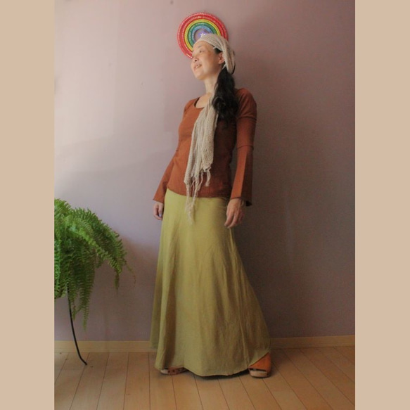 【お取り寄せ】asana ヘンプコットン ロングスカート121●草木染めカーキ 14枚目の画像