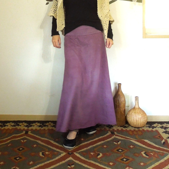 asana ヘンプコットン ロングスカート121●草木染めパープル 2枚目の画像