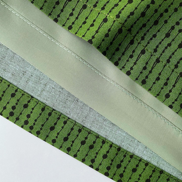 きれいめグリーン＆手描き風ドット×ストライプ柄のロングタックスカート(裏地付き) 5枚目の画像