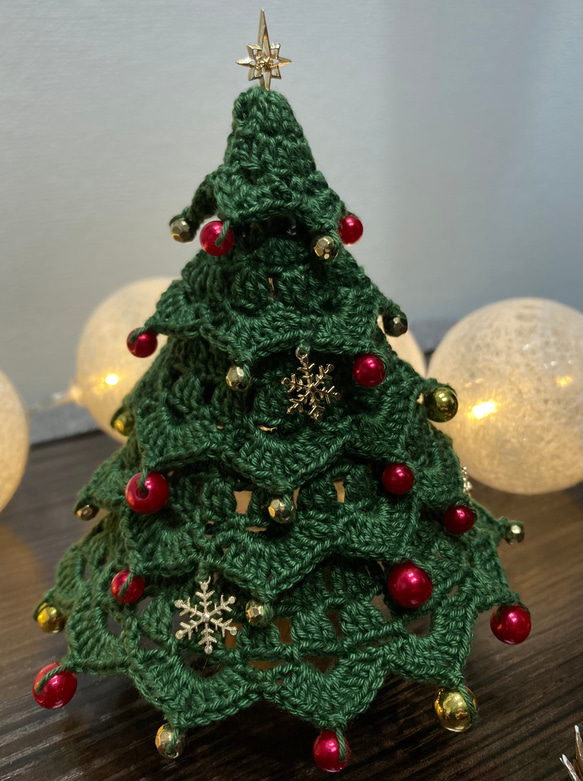 [送料無料] クリスマスツリー　ハンドメイド　手編み　グリーン 2枚目の画像