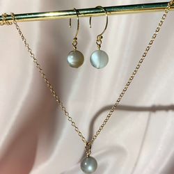 灰月光項鍊耳環套組 (14K包金) /Grey Moon Necklace & Earring Set (14KGF) 第2張的照片