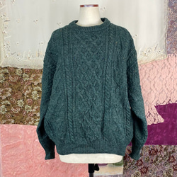 cable knit sweater green (secondhand clothing) 1枚目の画像