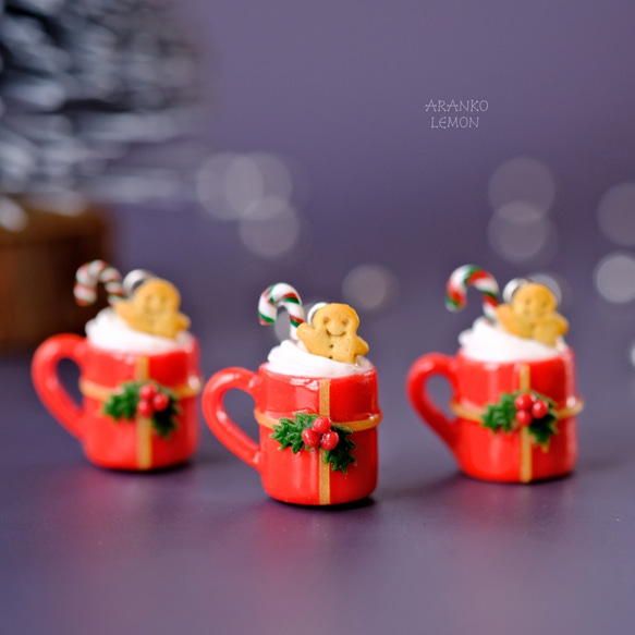 クリスマスジンジャーマンクッキーラテとクリスマスパンリース　ピアス/イヤリング 5枚目の画像