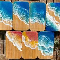 海のお弁当箱♪ランチボックス 木製 ピクニック キャンプ アウトドア　ハンドメイド 紅葉 海アート 料理おかず ピンク 6枚目の画像