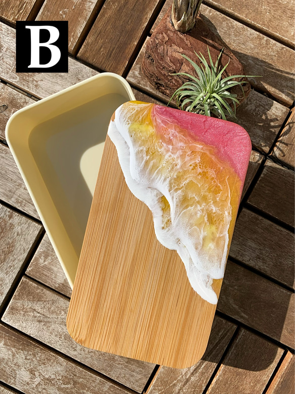 海のお弁当箱♪ランチボックス 木製 ピクニック キャンプ アウトドア　ハンドメイド 紅葉 海アート 料理おかず ピンク 4枚目の画像