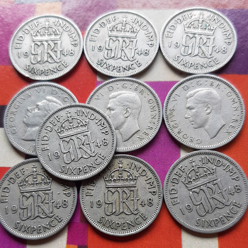 1948年英国の幸せのシックスペンス10枚セット イギリス から ラッキー6