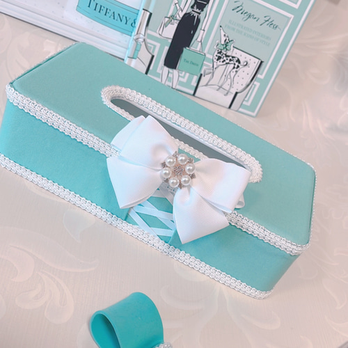 TIFFANY【ティファニー】ブルーリボンケース&ガラスケース　２点セット ティッシュケース♡ ティファニーブルー ティッシュケース M&R 通販