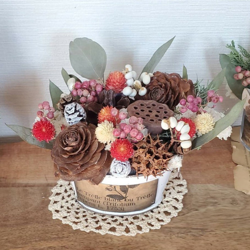 ドライフラワーꕤ︎︎バラと木の実いっぱいクリスマス縦長ガーランドꕤアンティーク ドライフラワーꕤ︎︎バラと木の実いっぱいクリスマス縦長ガーランドꕤ