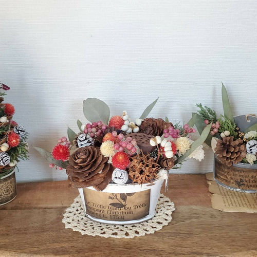 ボリュームアンティークブリキのたっぷり木の実とナチュラルドライ