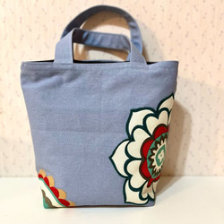 ハンドメイド帆布キャンバスバッグ/刺繍花柄 1枚目の画像