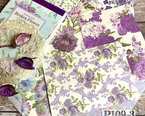 送料無料【P109-3 コラージュ素材】海外紙モノ 花 デザインペーパー