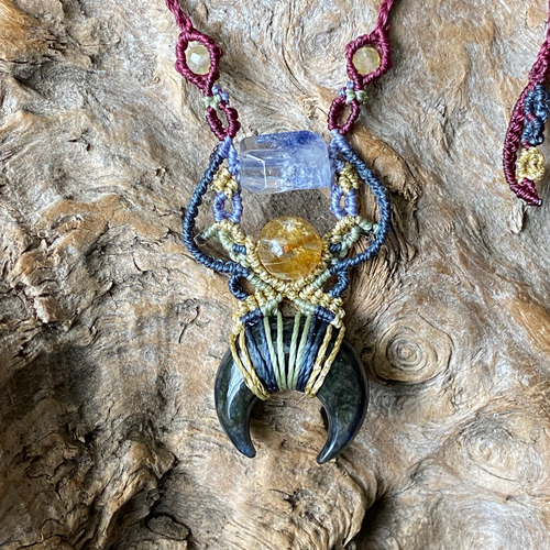 2096 ♡ゴールドオブシディアン&フロスト水晶天然石♡マクラメ