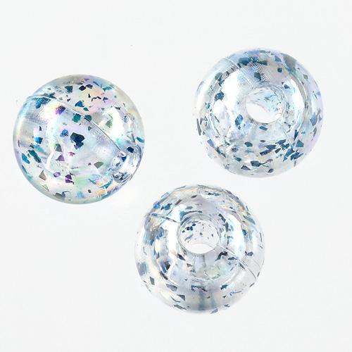ビーズ 8mm 丸 有色 透明 500個 オーロラ ラメ入り 青系 穴あり