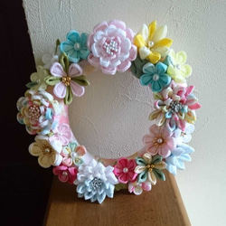 フラワーリース 青 つまみ細工 リース Flower 通販 18372294｜Creema