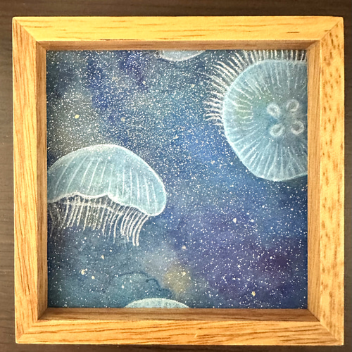 小さな日本画 癒しのクラゲ「ゆらゆら」原画 絵画 小さな日本画のお店