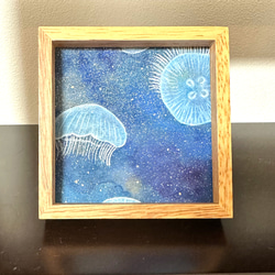 小さな日本画 癒しのクラゲ「ゆらゆら」原画 絵画 小さな日本画のお店