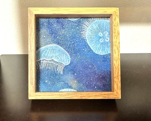 小さな日本画 癒しのクラゲ「ゆらゆら」原画 絵画 小さな日本画のお店