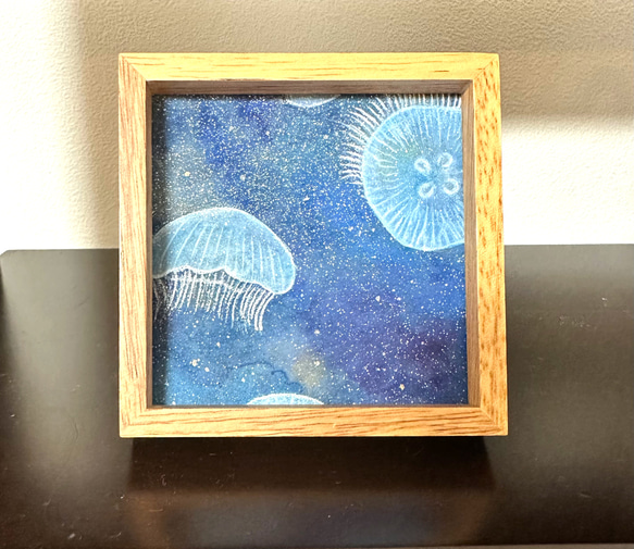 小さな日本画 癒しのクラゲ「ゆらゆら」原画 絵画 小さな日本画のお店