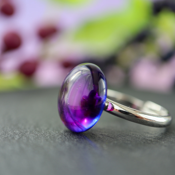 《ロイヤルパープル》ガラスドロップ リング 指輪 ガラス ガラスフュージング 紫 パープル 14枚目の画像