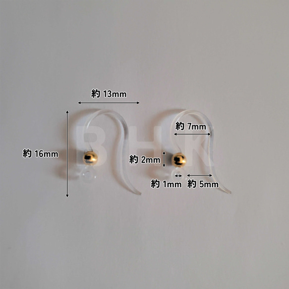 【送料無料】[20個/10ペア~] 樹脂フックピアス 丸玉カン付き ゴールド / シルバー No.P113 2枚目の画像