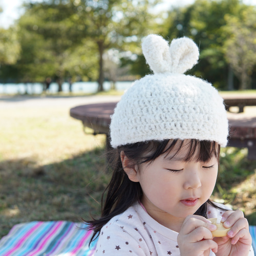 mandm様♡うさぎさんニット帽Kidz×２ロボホン用×ターバン1点
合計4点 ふわふわ 立ち耳うさぎ帽子 ベビー帽子 キッズ帽子 帽子(ベビー