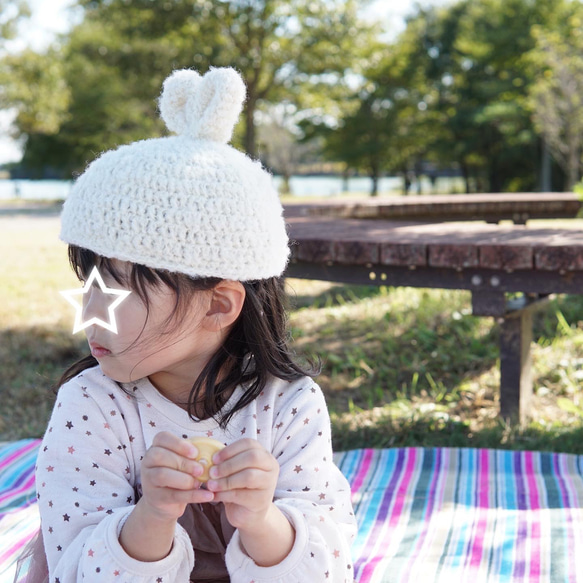 ふわふわ　立ち耳うさぎ帽子　ベビー帽子　キッズ帽子 4枚目の画像