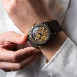 「黄銅斗景3-2」日本製スケルトン機械式時計／手作り時計／文字盤2色／ベルトカラー6色 3枚目の画像