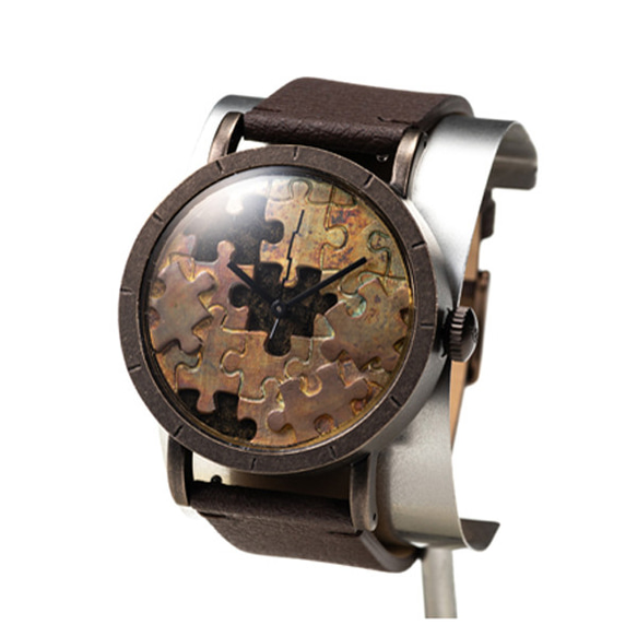「パズル」手作り時計／ベルトカラー6色 名入れ可 2枚目の画像
