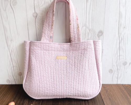 ヌビバッグ・中【light pinkヌビ×花柄】トートバッグ トート