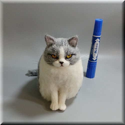 羊毛フェルト 猫 デブ猫さん ハチワレ猫 ねこ ネコ 猫フィギュア