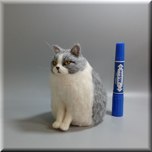 羊毛フェルト 猫 デブ猫さん ハチワレ猫 ねこ ネコ 猫フィギュア 羊毛